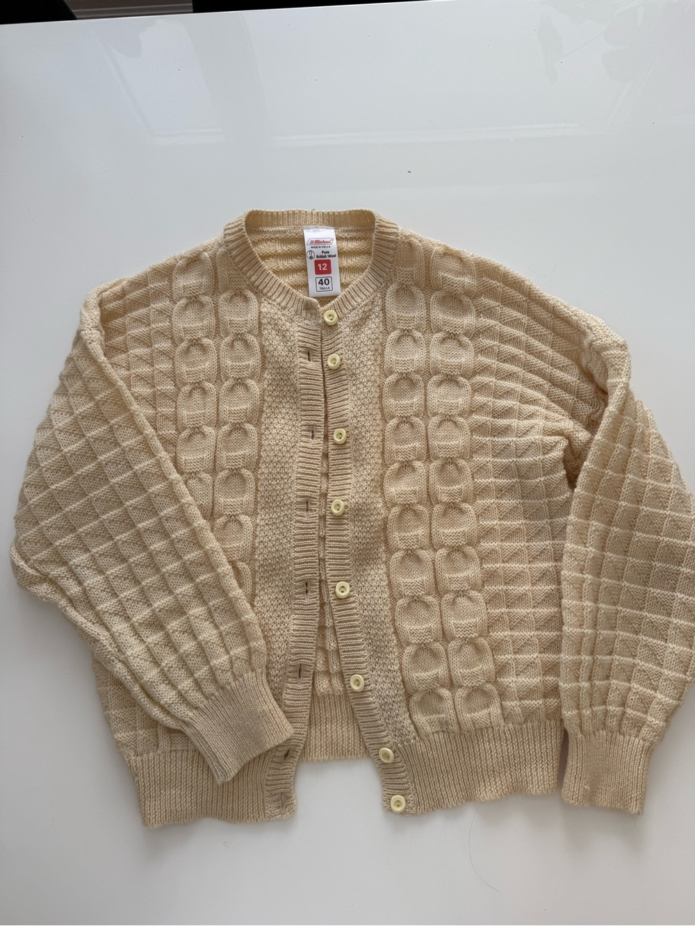 Vintage St. Michael Yellow Cable-Knit Wool Button Cardigan Sweater